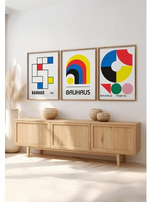 Huhuli Ahsap Cerceveli 3'lu Bauhaus Tablo HUHU525