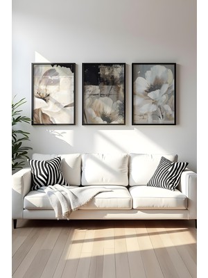 Huhuli Ahsap Siyah Cerceveli 3 Parca Set Tablo HUHU480