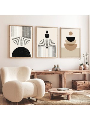 Huhuli Ahsap Cerceveli  3’lu Modern Tablo HUHU262