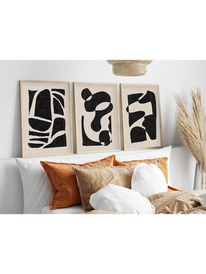 Huhuli Ahsap Cerceveli Minimalist 3’lu Tablo