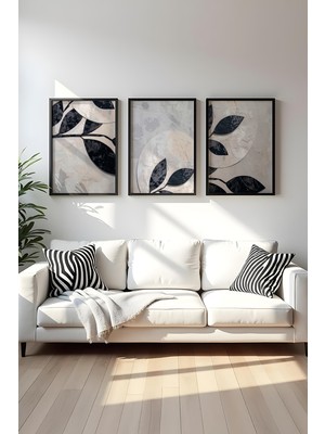 Huhuli Ahsap Siyah Cerceveli 3 Parca Set Tablo HUHU466