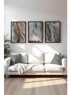 Huhuli Ahsap Siyah Cerceveli 3 Parca Set Tablo HUHU477