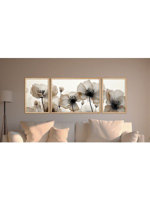 Huhuli Doğal Ahsap Cerceveli 3 Parca Tablo Seti HUHU305