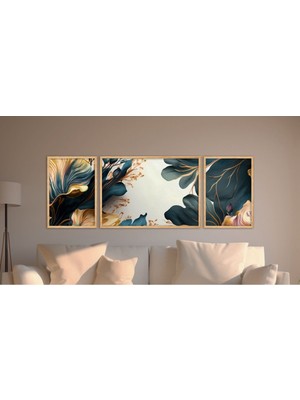 Huhuli Doğal Ahsap Cerceveli 3 Parca Tablo Seti HUHU310