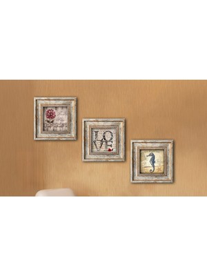 Huhuli Ahsap Eskitme Cerceveli 3 Parca Tablo Seti HUHU320