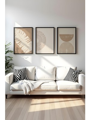 Huhuli Ahsap Siyah Cerceveli 3 Parca Set Tablo HUHU259