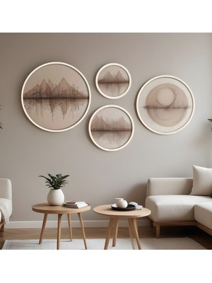 Huhuli Ahsap Cerceveli Modern 4'lu Yuvarlak Tablo Seti HUHU299