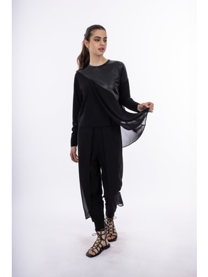 By Özlem Yazan Parçalı Deri Detaylı Kadın Bluz