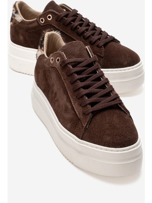 Luvi Nera Kahverengi Süet Desenli Hakiki Deri Kadın Günlük Spor Ayakkabı