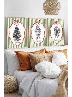 Huhuli Yilbasi Temali 3'lu Ahsap Cerceve Tablo Seti HUHU548