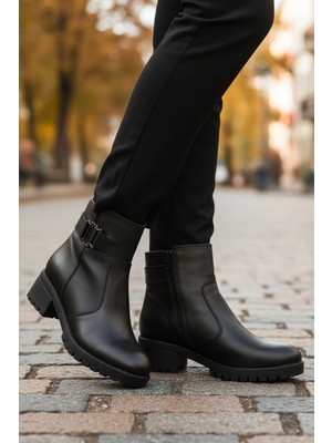 Ayakmod Premium 16463-1 Hakiki Deri Siyah Kadın Bot