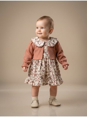 Moeboon Kız Bebek Güllü Jakarlı Keten Elbise