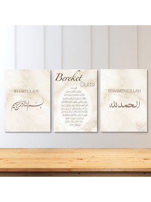 Artarilion Dikey 3'lü Kanvas Tablo Seti Bismillah Elhamdülillah Bereket Duası Dini Manevi Iş Yeri Ev Hediyesi