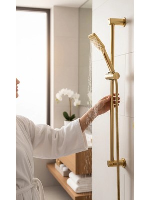 İsaoğlu Yapı Gold Duş Seti Kare Modern Tasarım Paslanmaz Zincir Gold Sürgülü Duş Seti Duş Başlığı