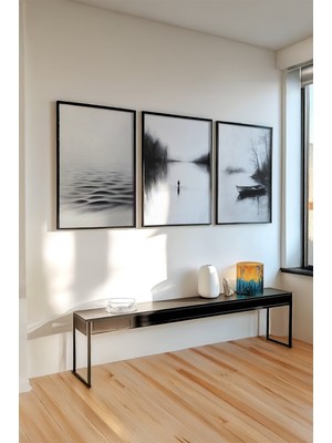 Huhuli Ahsap Siyah Cerceveli 3'lu Kara Kalem Tasarimli Tablo HUHU519