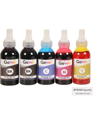 Goink Goınk Brother BTD100 Uyumlu 2 Adet Siyah + 3 Renkli (5'li Tam Set) Mürekkep - 5X100ML