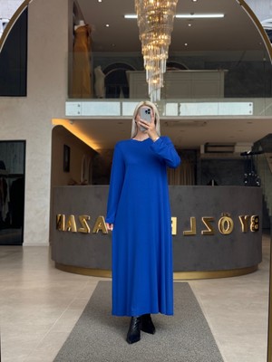 By Özlem Yazan Pamuk Penye Basic Uzun Kollu Bol Kesim Kadın Elbise