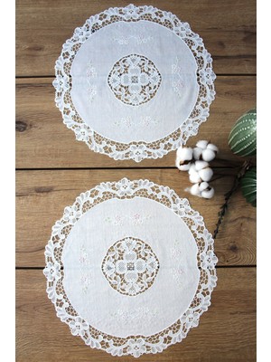 Dede Ev Tekstil 2' Li Amerikan Servis Supla Dantel Işlemesi Görünümlü 40 cm Yuvarlak