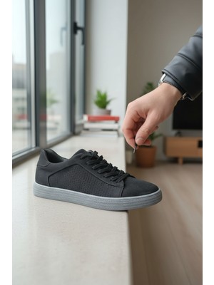 Enoch Hakiki Deri Lazer Delikli Erkek Sneaker Ortopedik Taban