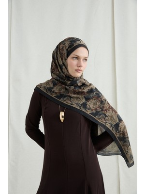 Camellia Scarfs Amber Kraş Şal - Siyah Bej