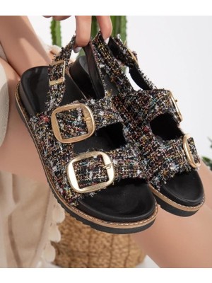 End Black Store Olira Siyah Simli Kemerli Sandalet
