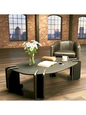 Praktura Cell Doğal Ahşap Siyah Orta Sehpa Doğal Siyah Ahşap