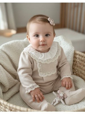 Florije Baby Dantelli Kız Bebek Tulum – Pudra & Somon