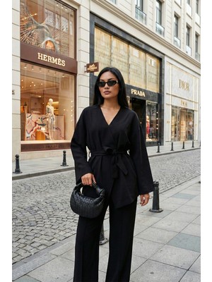 Lela Regular Fit Bağlama Detaylı V Yaka Uzun Kollu Çimalı Takım Bayan Takım 6928892