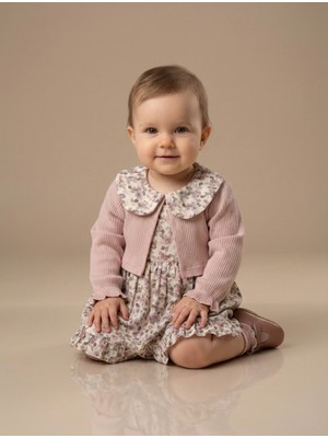 Moeboon Kız Bebek Güllü Jakarlı Keten Elbise