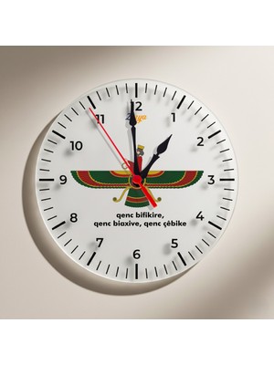 Zerya Ahura Mazda Temalı Kürtçe Qenç Bifikire Yazılı Duvar Saati