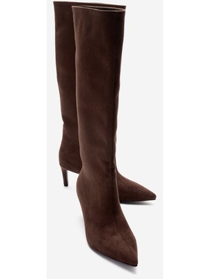 Luvi Camila Kahverengi Süet Kadın Topuklu Çizme