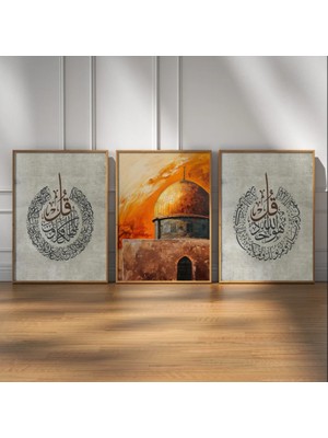Pam Studio Kâbe-I Muazzama ve Ayet Yazılı Hat Sanatı 3’lü Tablo Seti | Manevi Duvar Dekoru