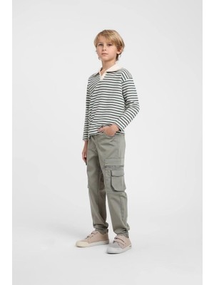 Escabel Erkek Çocuk Polo Yaka Cizgili Sweatshirt 4-14 Yaş Yeşil