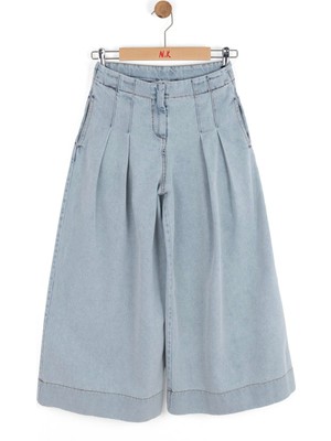 Nk Kız Çocuk Pileli Denim Pantolon 8-14 Yaş Açık Mavi
