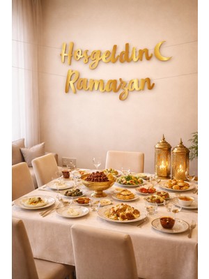 Okavango "hoş Geldin Ramazan" Dekorlu Süsü, Ramazan Süsleri, Ramazan Tavan Süsü Ürünleri Ramazan Süsleri, Sahur Iftar Gold
