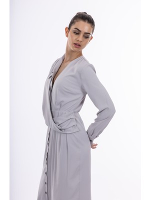 By Özlem Yazan Tek Yakalı Aller Detaylı Kadın Elbise