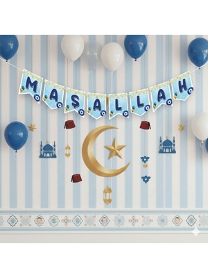 Deniz Party Store Yıldız Detaylı Maşallah Sünnet Temalı  Uzar Yazı Zigzag Banner