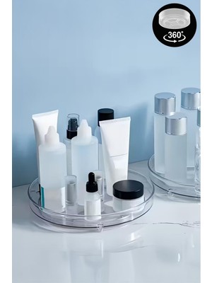 Mutfak Köşesi Lumora 360 Döner Makyaj Organizeri – Şeffaf Tezgah Üstü Kozmetik Düzenleyici 23,5 cm