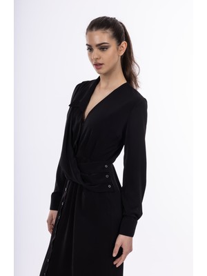 By Özlem Yazan Tek Yakalı Aller Detaylı Kadın Elbise