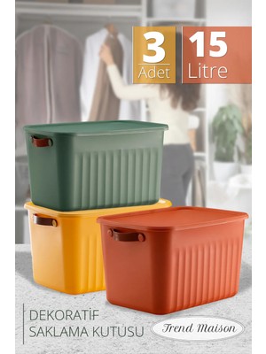 PremiumPort Çok Amaçlı Kapaklı Saklama Kutusu 3'lü, Dekoratif Organizer Seti