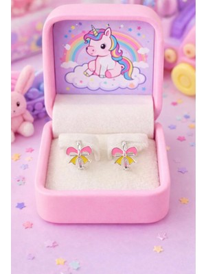 miraç gümüş takı atölyem 925 Ayar Gümüş Kurdele Detaylı Mineli Çocuk Küpesi