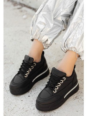 End Black Store Lulu Siyah Cilt Bağcıklı Spor Ayakkabı