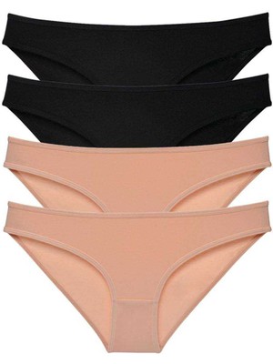 4 Adet Süper Eko Set Likralı Kadın Slip Külot Siyah Ten