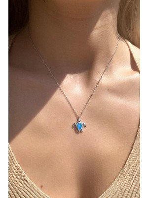 Spossy Silver Jewelry Opal Taşlı Kaplumbağa Kolye