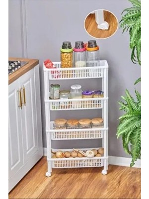 Sween Home Tekerlekli Beyaz Renk Dikdörtgen 4 Katlı Raf Ünitesi