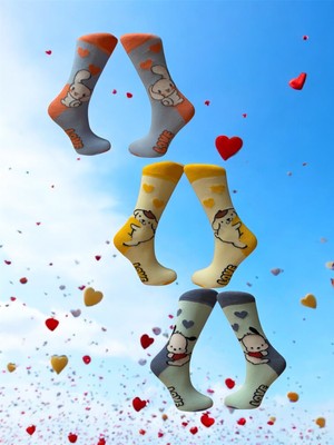 Al Bi 90'lık 3'lü Renkli Sevimli Love Köpek Desenl Soket Çorap Seti Sevgililer Gününe Özel Bir Hediye