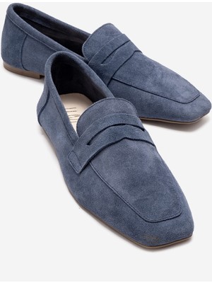 Luvi Morne Kot Mavi Süet Hakiki Deri Kadın Loafer Ayakkabı