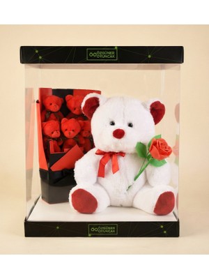 Özgüner Oyuncak Sevgililer Günü Sürprizi Özel Kutulu Peluş Ayıcık 3D Gül Detaylı Buket Seti