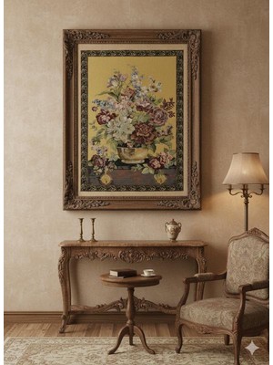 Believe BELİEVE KASEM SARI ÇİÇEKLİ JAKARLI DOKUMA GOBLEN  DEKORATİF ÇERÇEVESİZ PANO TABLO 70*100