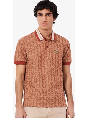 Lacoste Classic Fit Monogram Polo T-Shirt Erkek Polo Yaka Tişört Kiremit